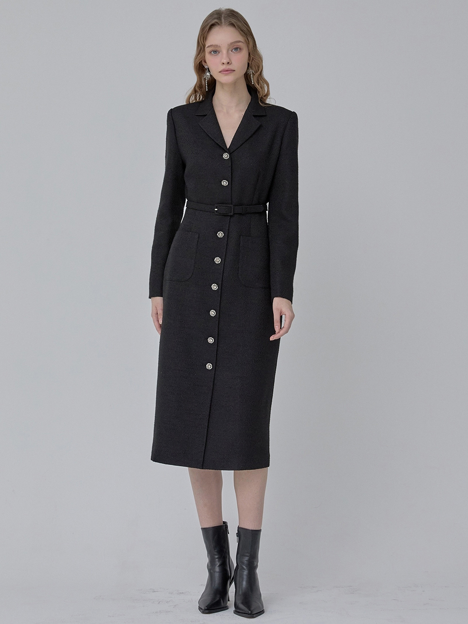 [쥴리앤칼라]24  FW 칼라104 디어 롱 퀸 트위드원피스  블랙 - 상세 이미지 3