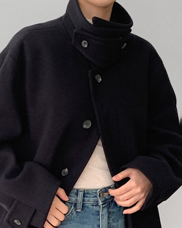 데미 울 발마칸 하이넥 롱 빅카라 오버핏 싱글 겨울 코트 상세 이미지 24