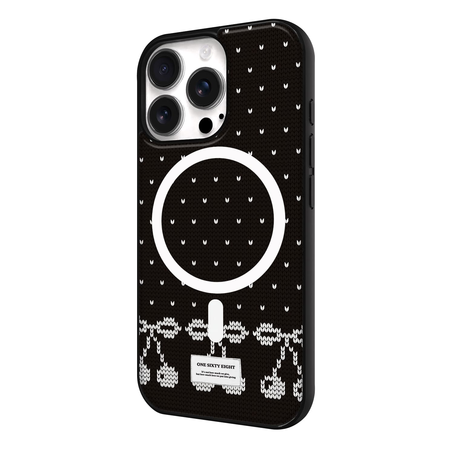 아이폰16 프로 케이스 맥세이프 하드 스웨이드 블랙 체리 니트 - 상세 이미지 3