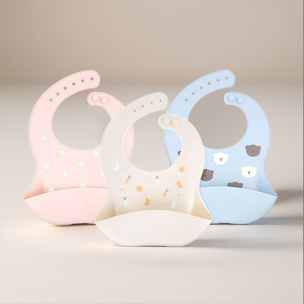 르메이어 아기턱받이 실리콘 방수 자기주도 이유식 블루베어