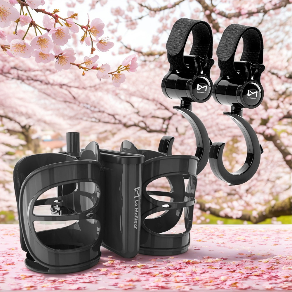 르메이어 3in1 유모차 핸드폰 스마트폰 컵홀더 거치대 2구 + 다용도 벨크로 유모차 걸이 2P 세트