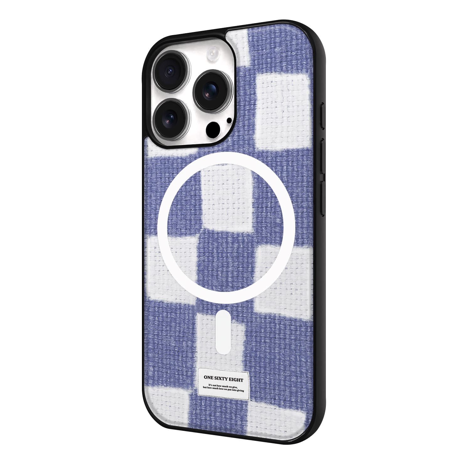 아이폰16 프로 맥세이프 케이스 심플 스웨이드 니트 체크 블루 - 상세 이미지 3