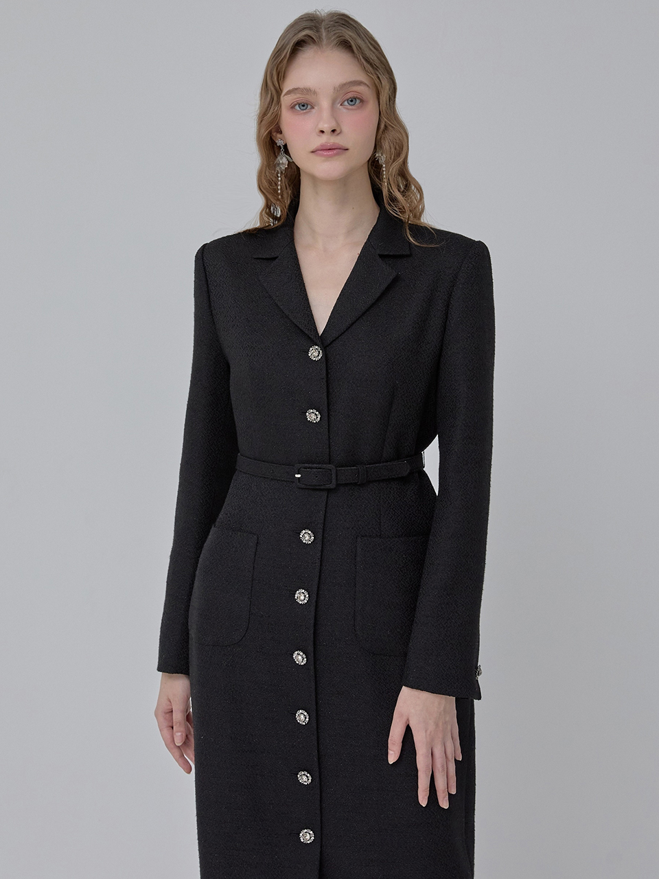 [쥴리앤칼라]24  FW 칼라104 디어 롱 퀸 트위드원피스  블랙 - 상세 이미지 5