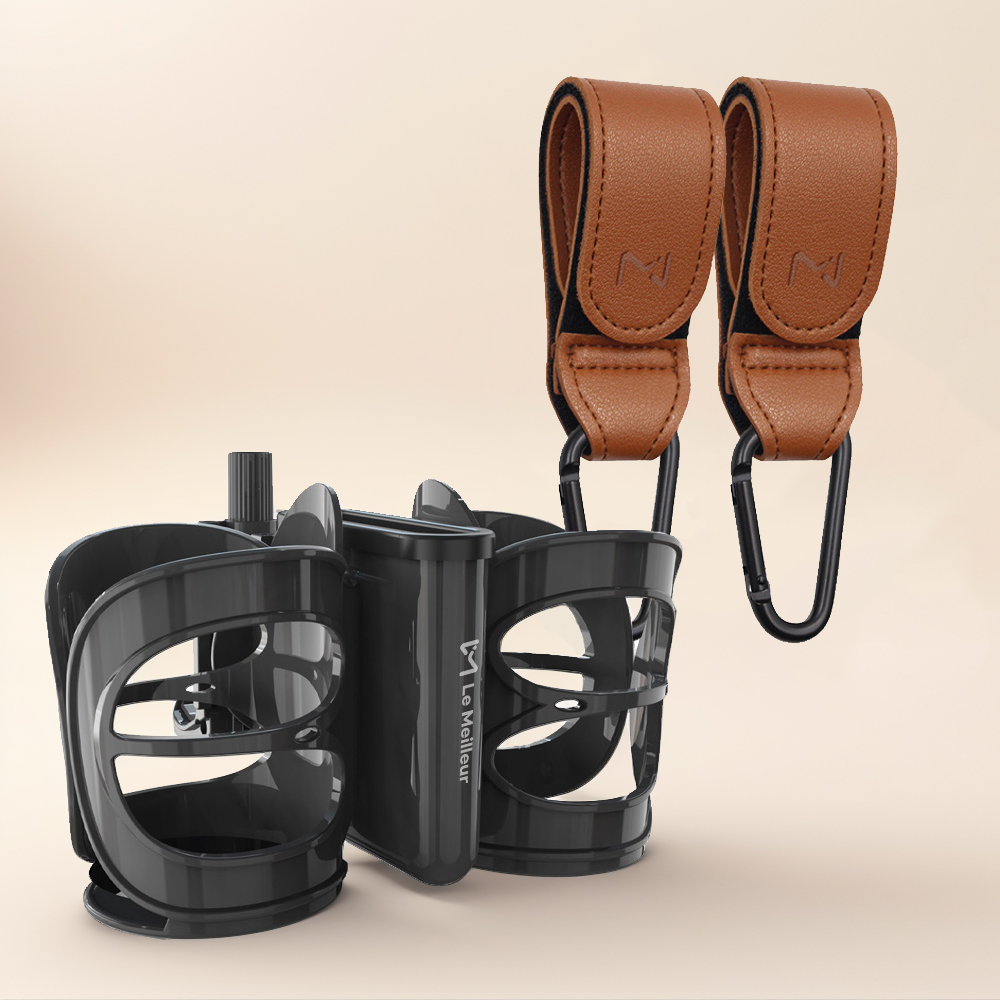 르메이어 3in1 유모차 핸드폰 스마트폰 컵홀더 거치대 2구 + 레더 카라비너 유모차 걸이 2P 세트