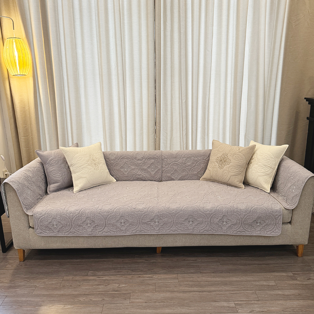 넓은 순면 쇼파패드 3인용 돌 소파매트 토퍼 논슬립 카우치 플라워 아이보리 90X180