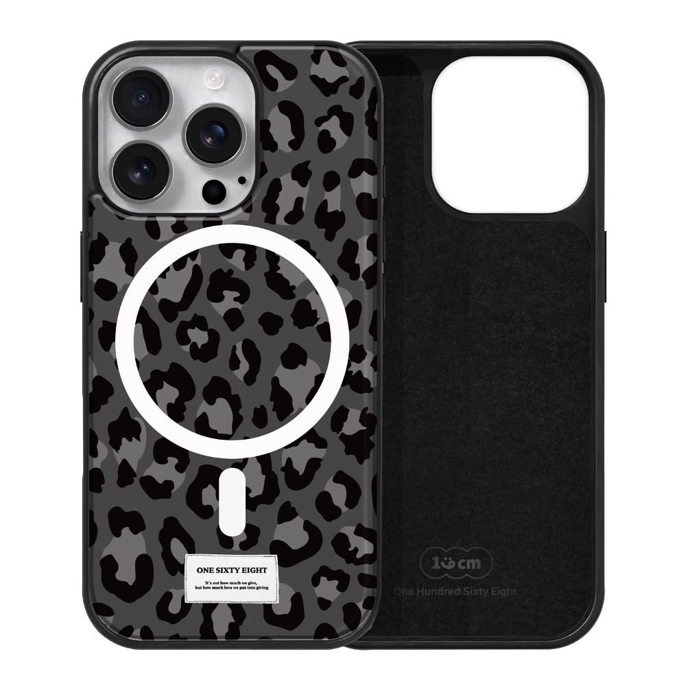 아이폰16 프로 케이스 맥세이프 하드 스웨이드 레오파드 딥그레이 - 상품 이미지