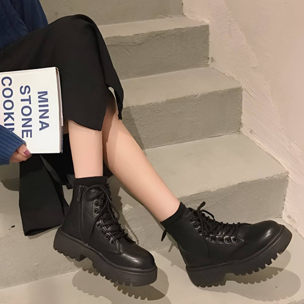 여자반부츠 키높이 기모 워커화 통굽 겨울 기모 지퍼 워커 - 상품 이미지