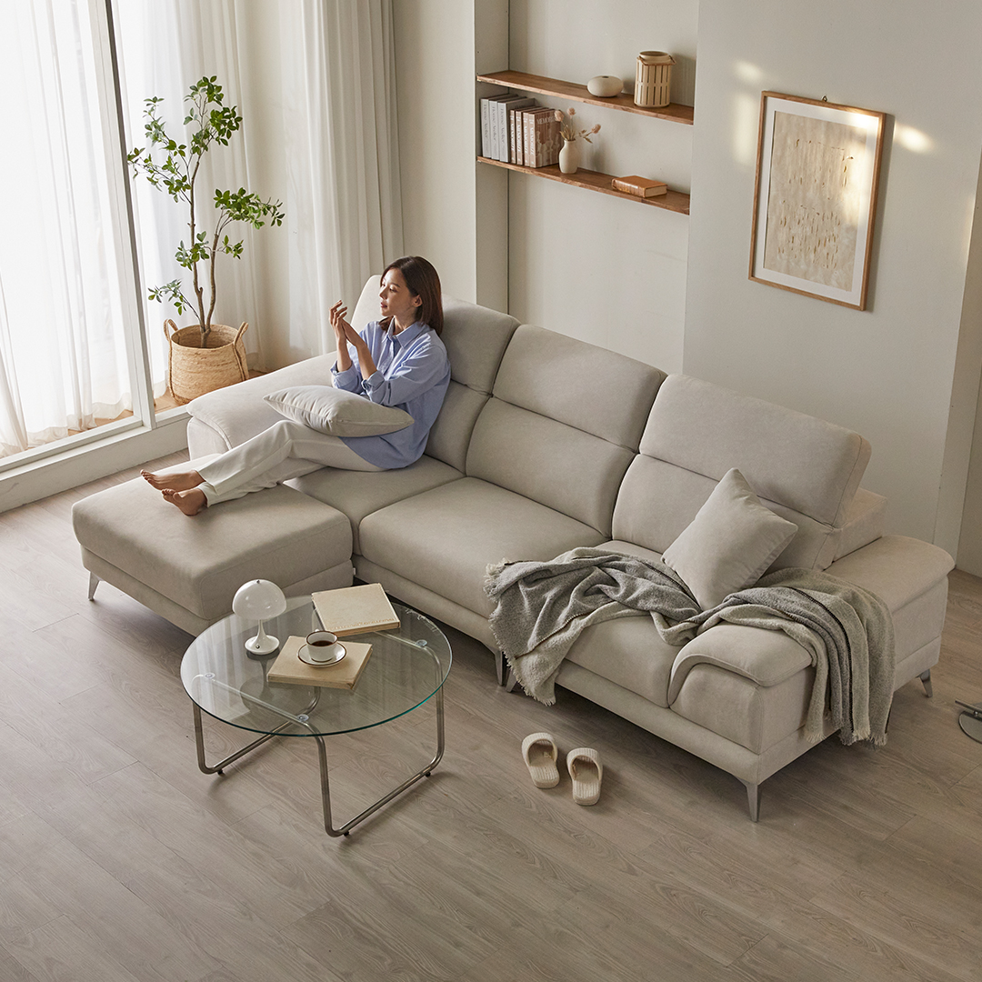 [특판행사] 아크 루카스 패브릭 소파 이지클린 갤럭시원단 스툴 스툴미포함, 아이보리, 4인용