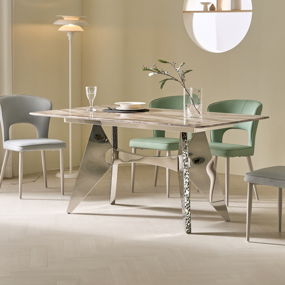 [방문설치] 나오미 천연대리석 럭셔리스톤 식탁세트 4인 6인 의자 제외, 1600mm, 실버
