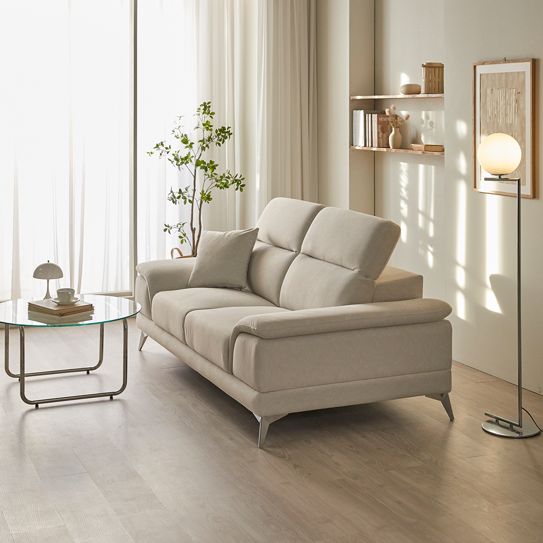 [특판행사] 아크 루카스 패브릭 소파 이지클린 갤럭시원단 스툴 스툴미포함, 아이보리, 3인용