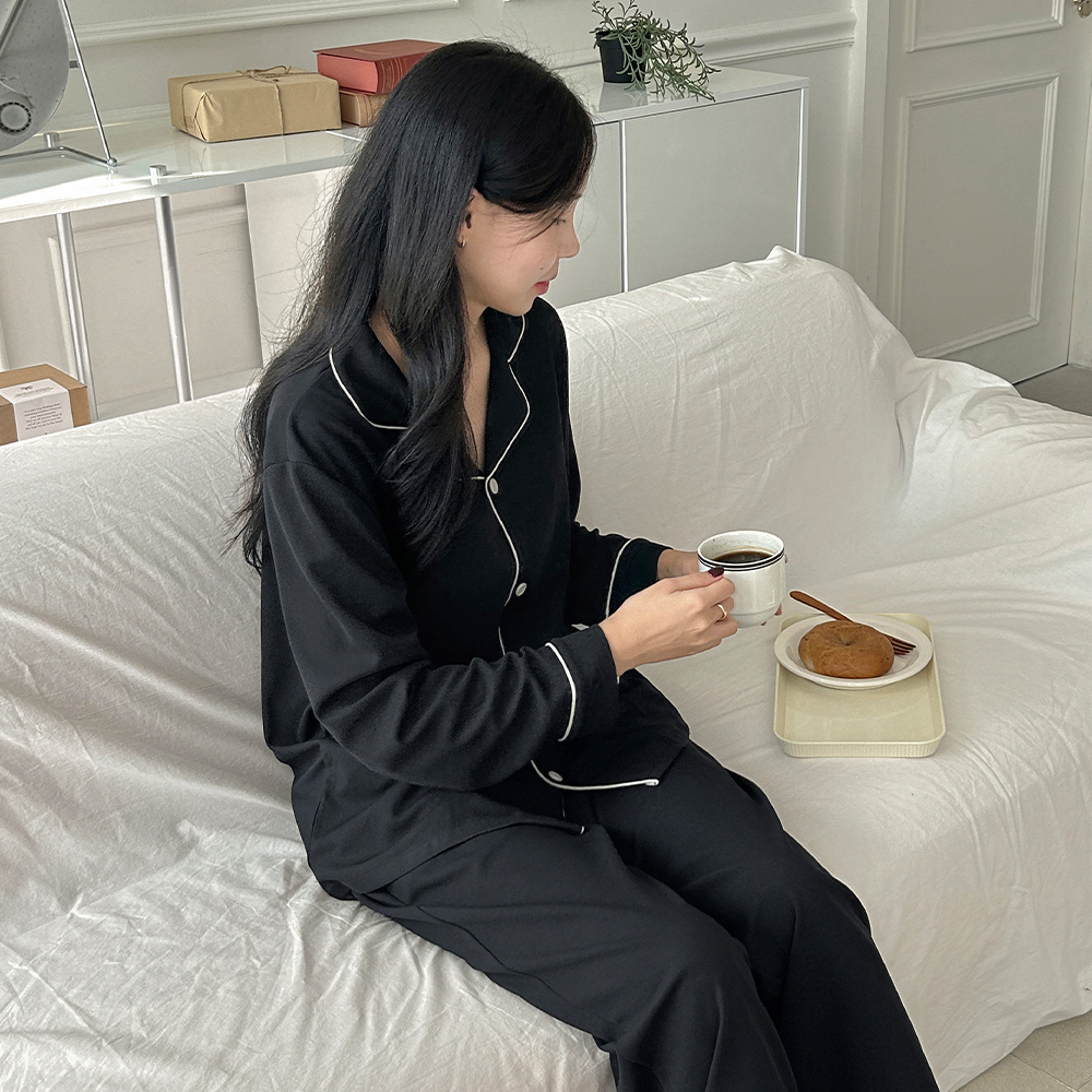 머스크 긴팔 커플파자마 남녀공용 잠옷세트 - 상세 이미지 4
