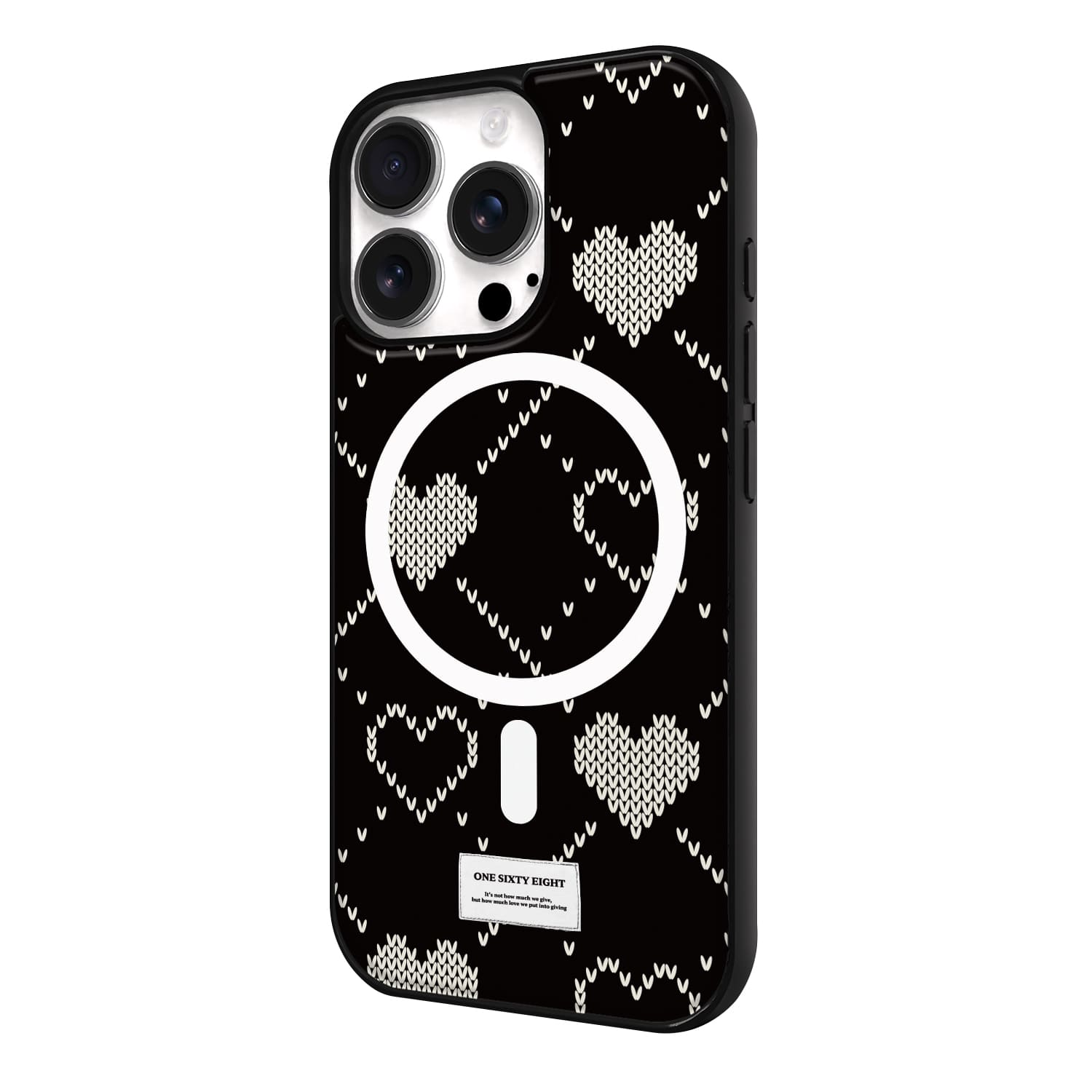 아이폰16 프로 맥세이프 케이스 자석 스웨이드 블랙 하트 니트 - 상세 이미지 3