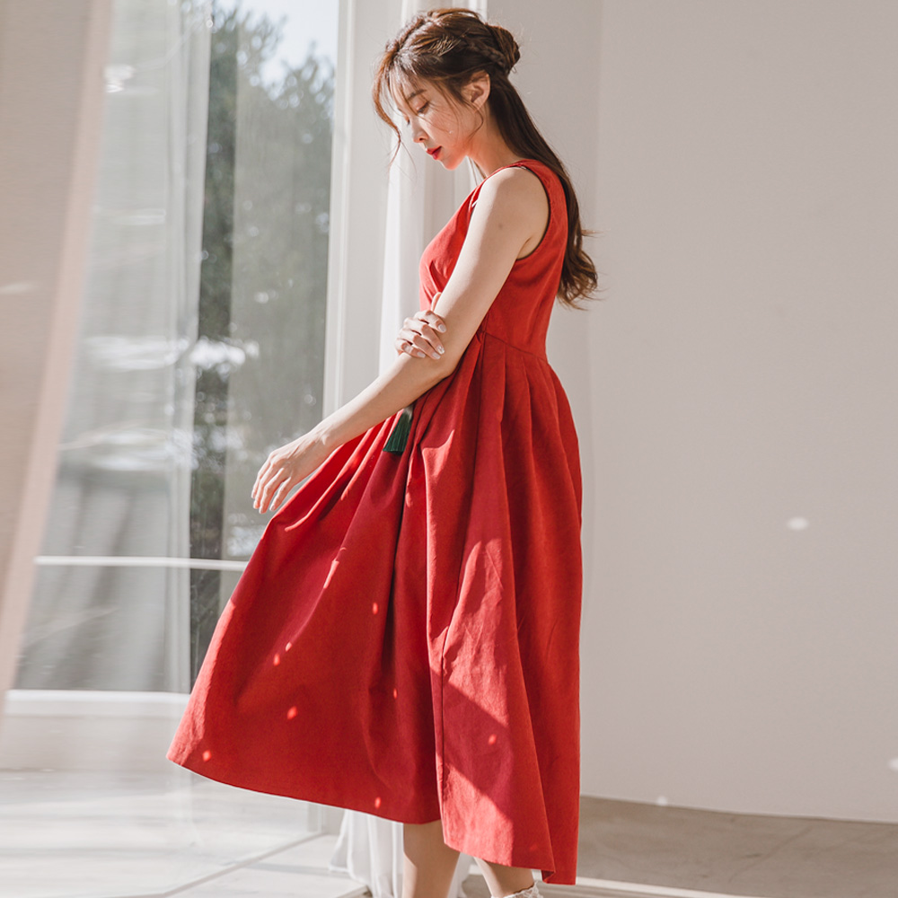 수화 다홍 원피스 생활한복 개량 계량 퓨전 반티