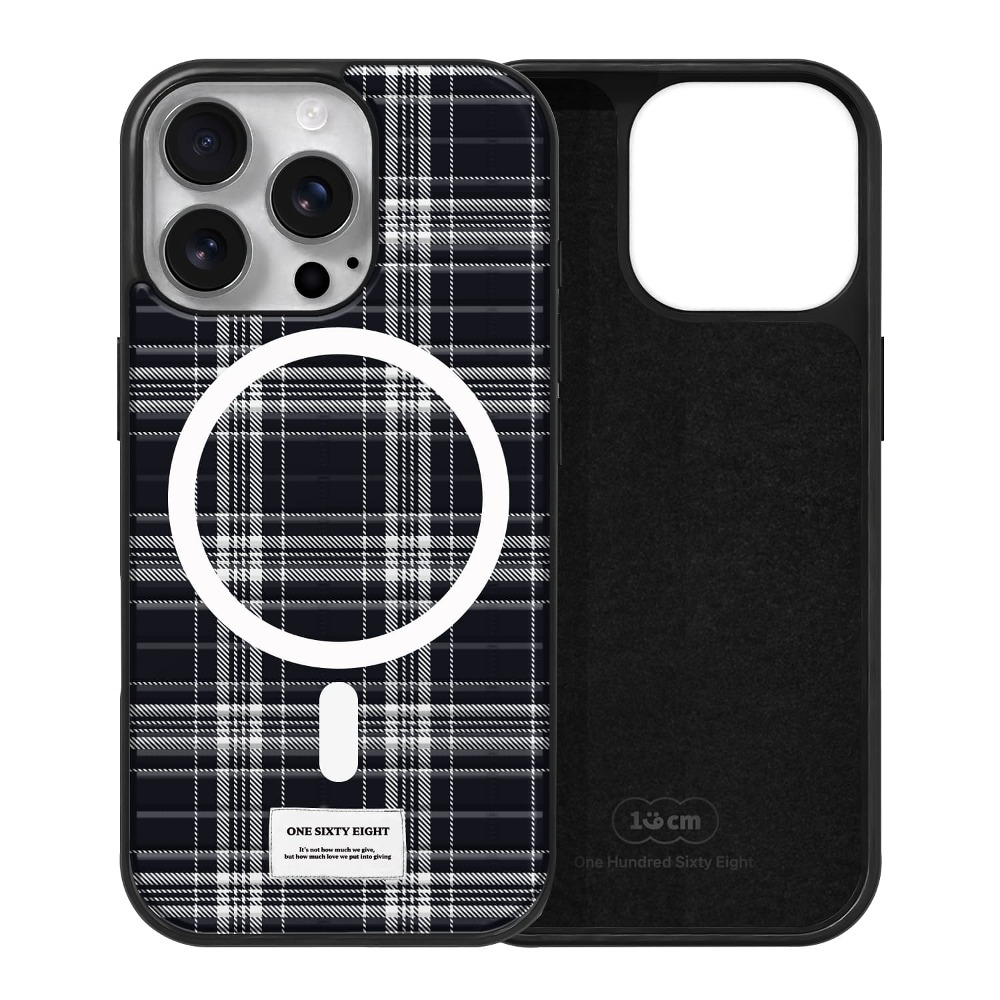 아이폰16 프로 케이스 맥세이프 스마트폰 스웨이드 모던 베이직 체크 - 상품 이미지