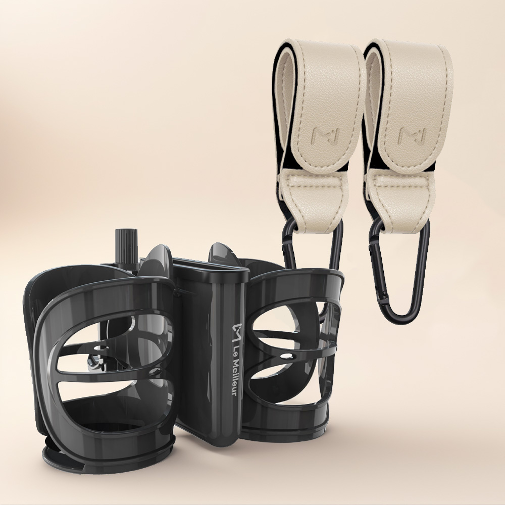 르메이어 3in1 유모차 핸드폰 스마트폰 컵홀더 거치대 2구 + 레더 카라비너 유모차 걸이 2P 세트