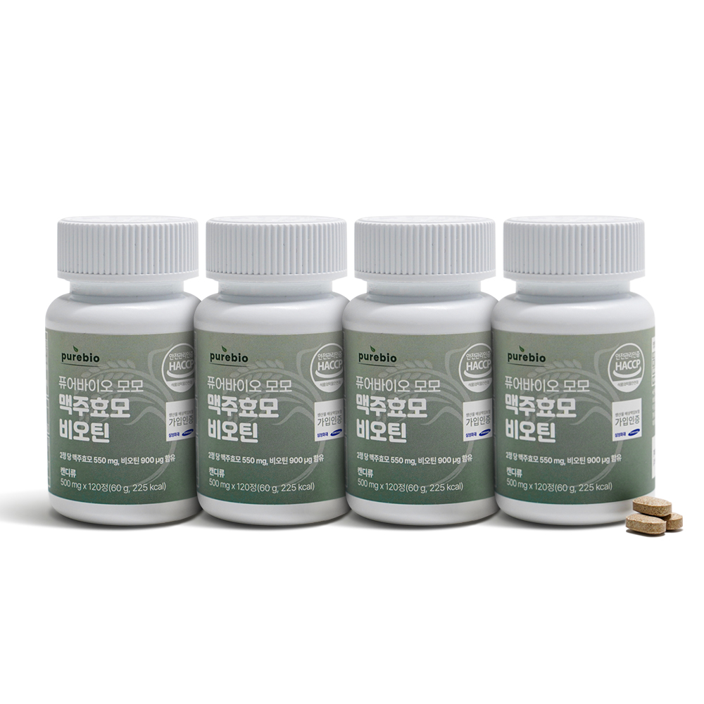퓨어바이오 모모 맥주효모 비오틴 500mg x 120정, 4개 - 메인 이미지