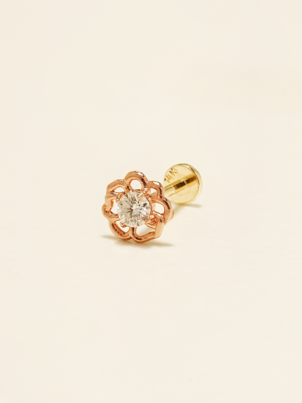 [0.8mm]14K 인터널 모이사나이트 다이아 팬지 라블렛 피어싱 귀걸이 - 상세 이미지 3