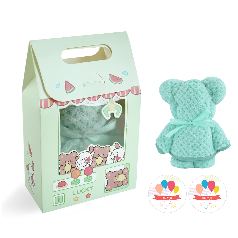 니즈엘 고리 수건 곰 타올(소)+그린 창 상자 30x30 어린이집 행사 답례품, 민트 - 상품 이미지