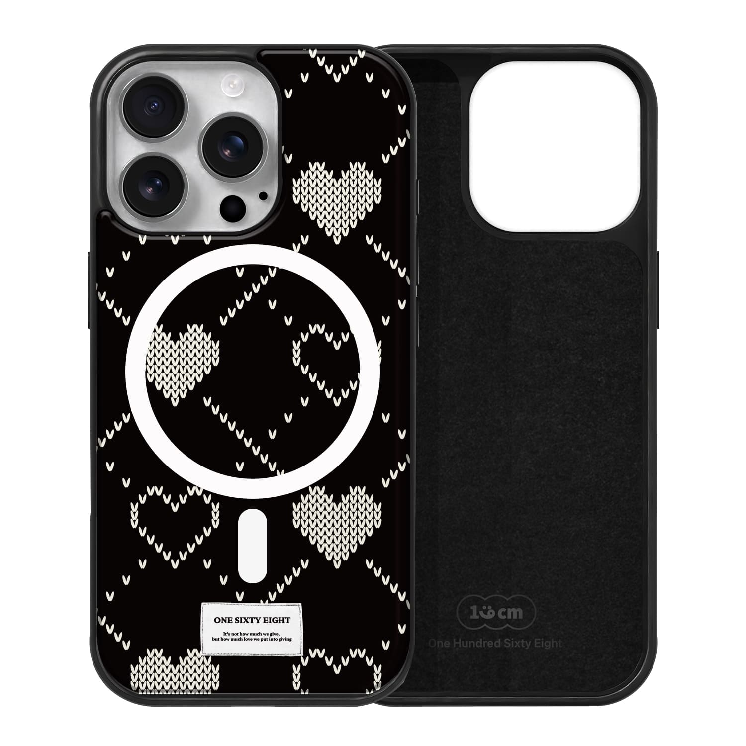 아이폰16 프로 맥세이프 케이스 자석 스웨이드 블랙 하트 니트 - 상품 이미지