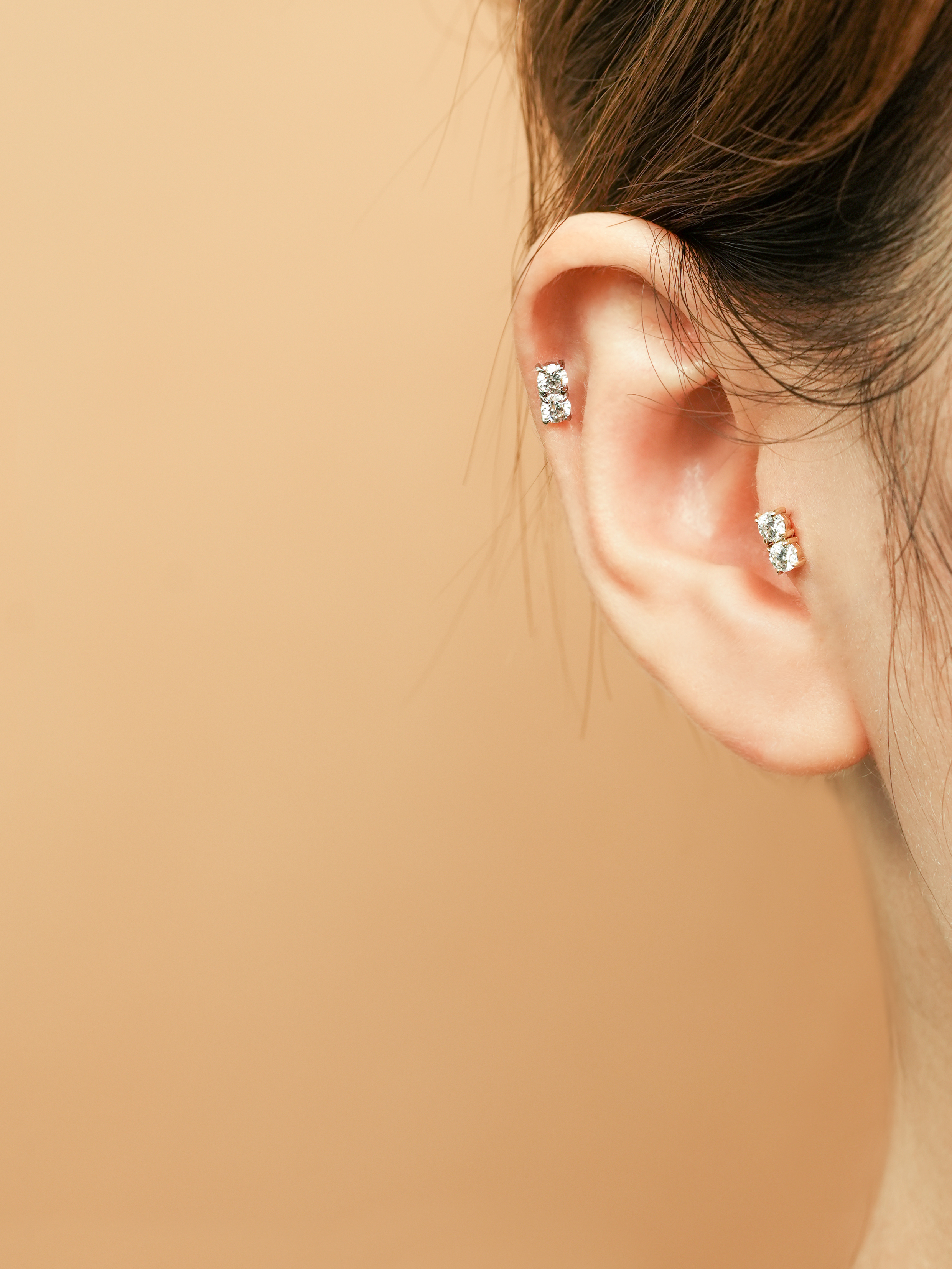 [0.8mm]14K 인터널 모이사나이트 다이아 더블 라블렛 피어싱 귀걸이 - 상세 이미지 4