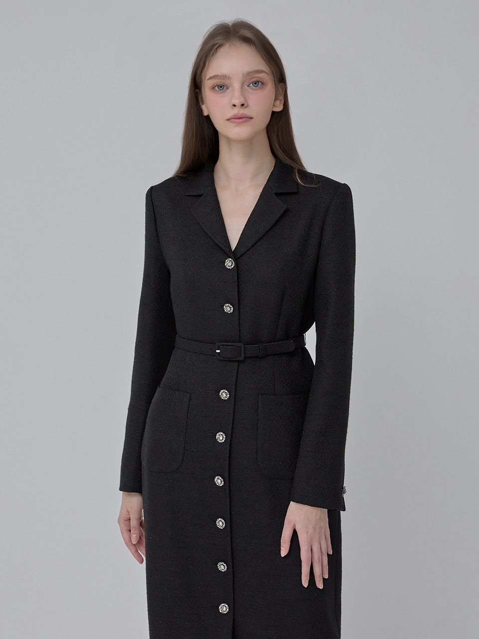 [쥴리앤칼라]24  FW 칼라104 디어 롱 퀸 트위드원피스  블랙 이미지 7