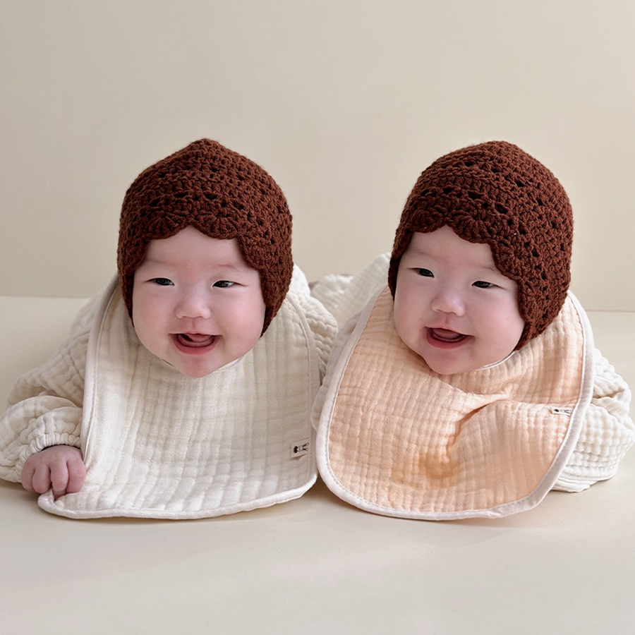 바니블라썸 4중거즈 면 아기 턱받이 살구 유아턱받이 침받이 스카프빕