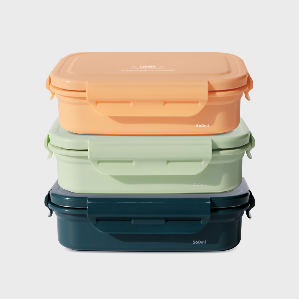 3종 세트 국내제조 칸막이 도시락통 컬러스텐용기 지켜텐 560ml 3컬러 세트 이미지 8