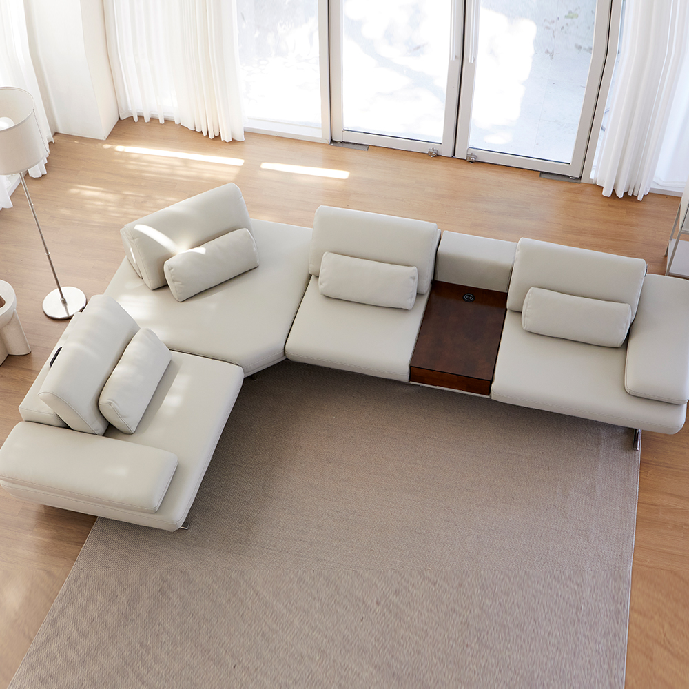 모던홈즈 셉템버 리프트업 스윙 천연가죽 4인 코너형 소파