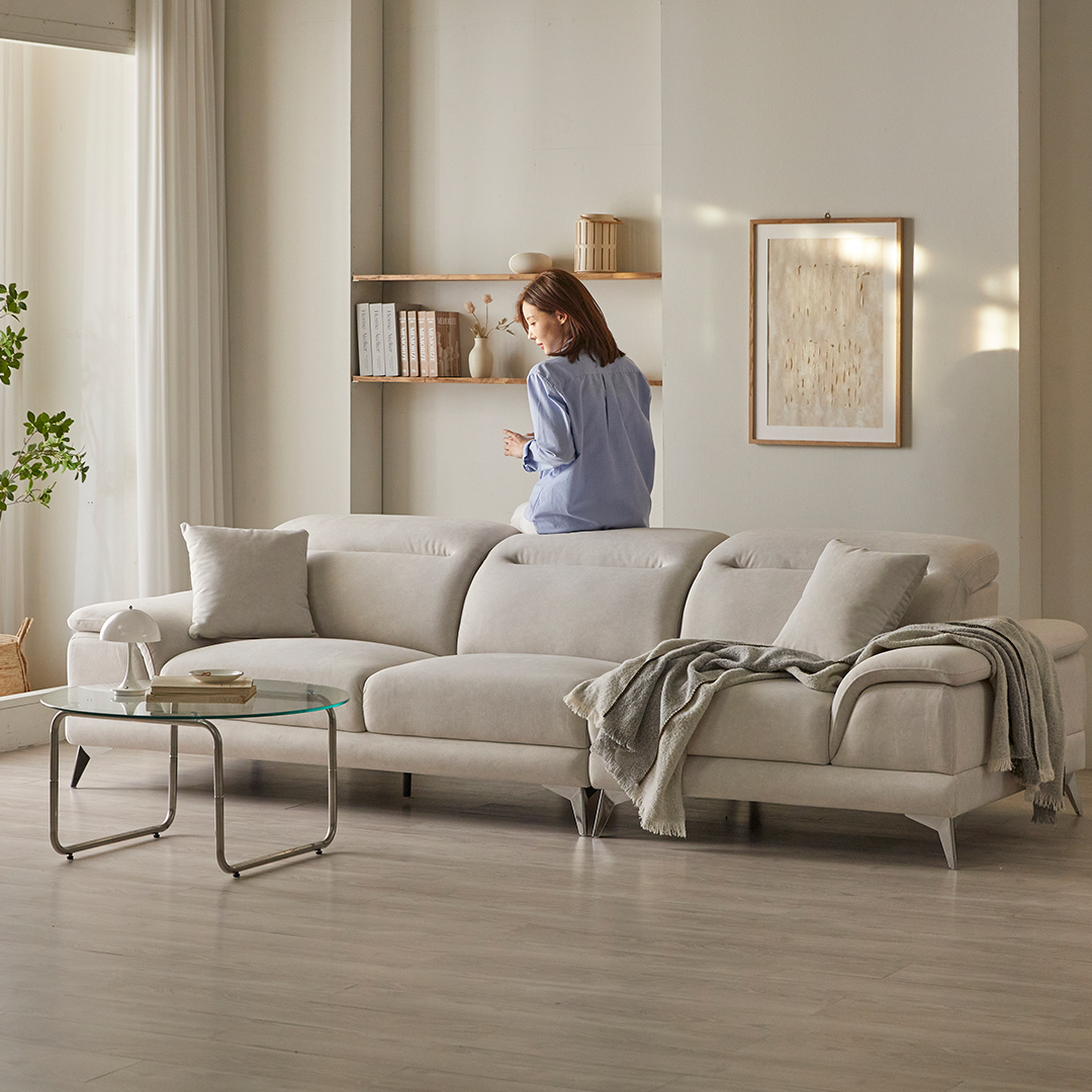 [특판행사] 아크 루카스 패브릭 소파 이지클린 갤럭시원단 스툴 스툴미포함, 아이보리, 4인용