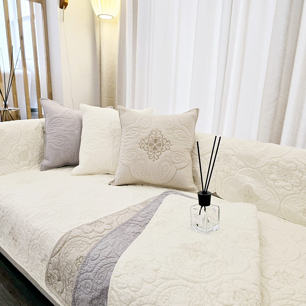 넓은 순면 쇼파패드 3인용 돌 소파매트 토퍼 논슬립 카우치 플라워 아이보리 90X180