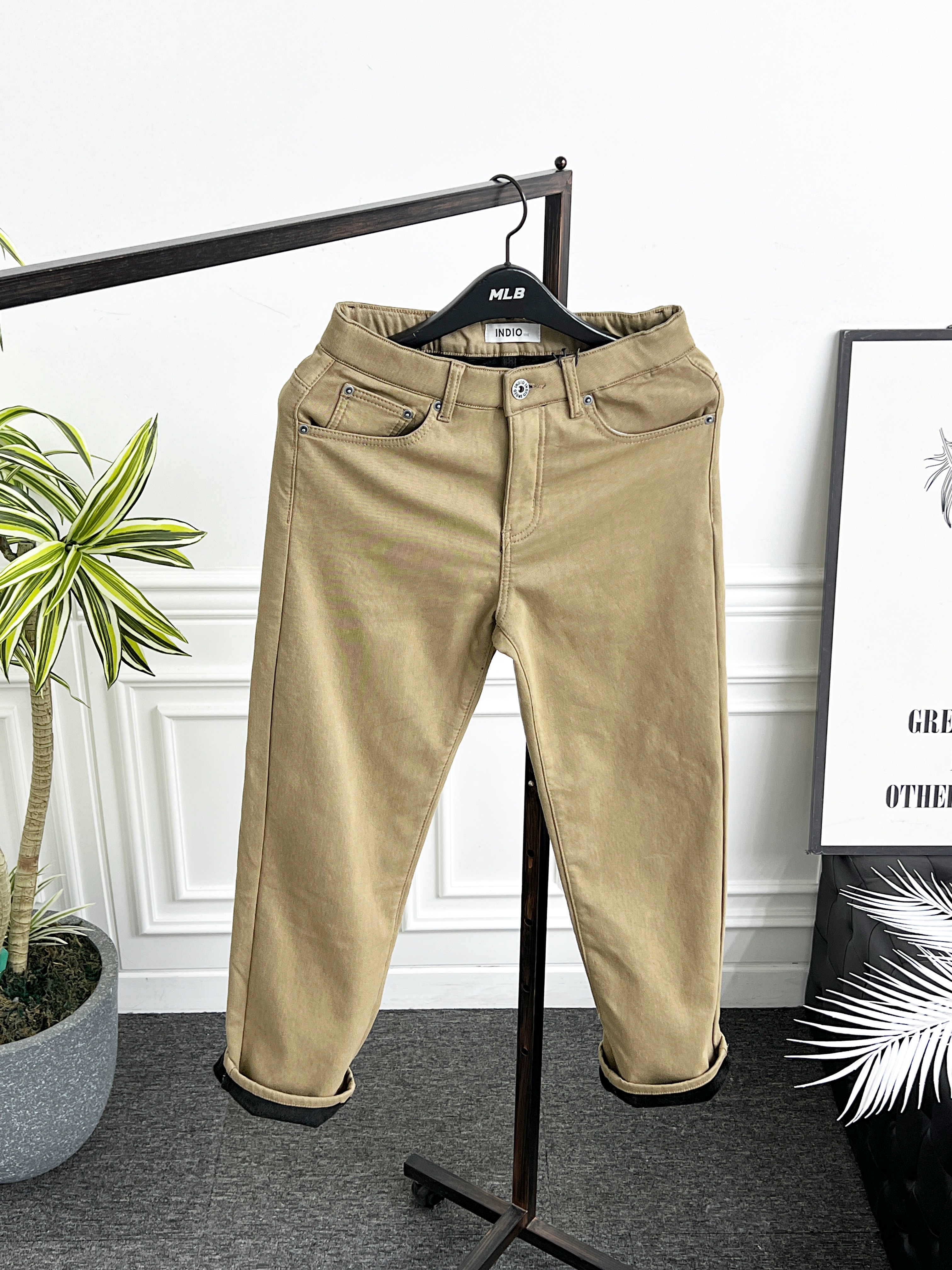 남자 기모바지 히든밴딩 겨울 융털 방한 스판 세미와이드 면팬츠 - 상세 이미지 3