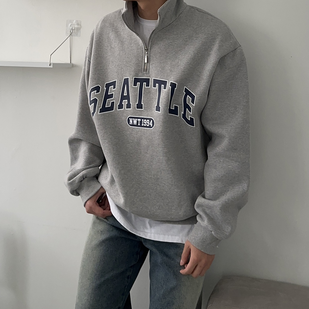 남자 기모맨투맨 오버핏 반집업 커플 남자 맨투맨