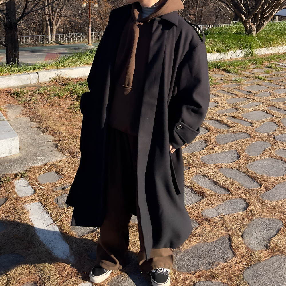 발마칸 코트 겨울 울 남자 롱 코트 핸드메이드 모직 트렌치 이미지 7