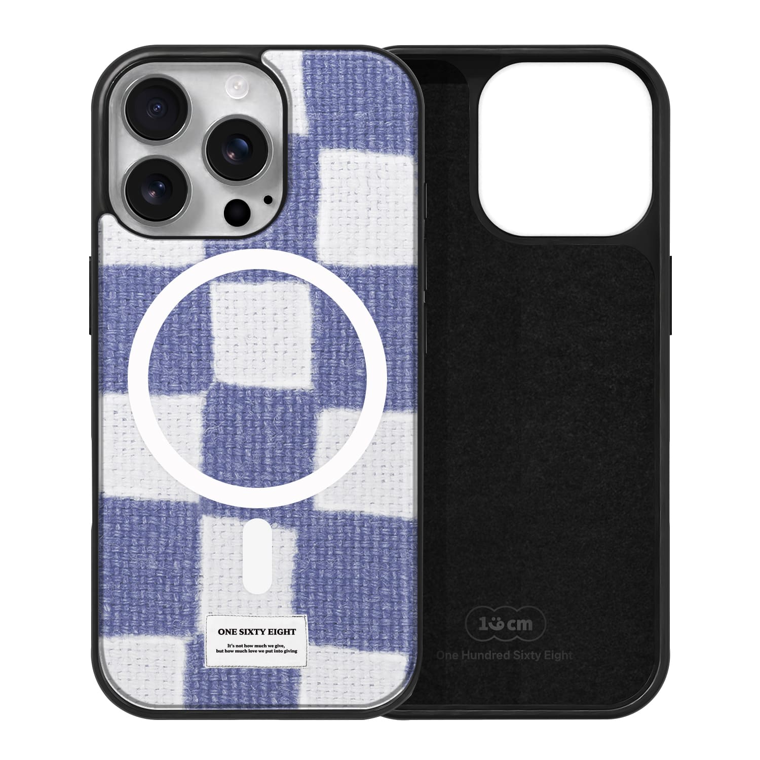 아이폰16 프로 맥세이프 케이스 심플 스웨이드 니트 체크 블루 - 상품 이미지