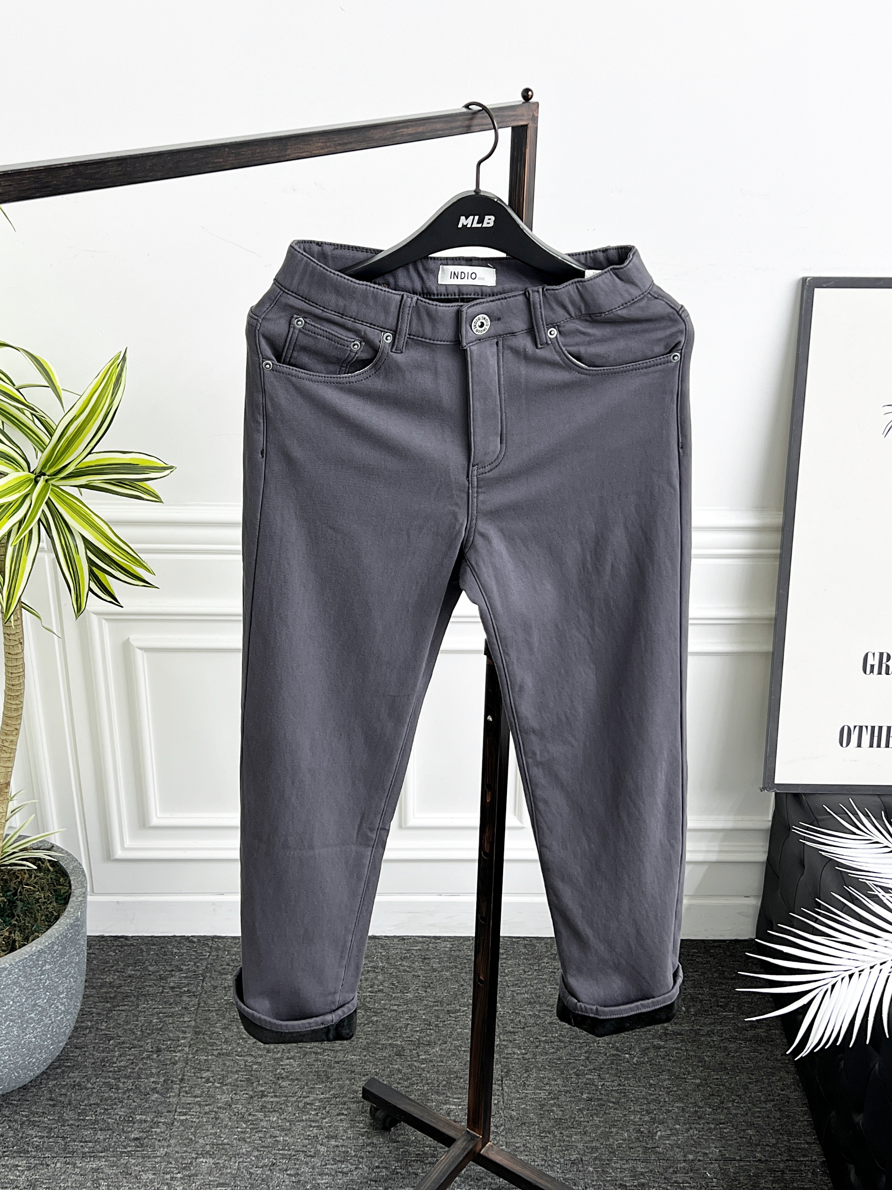 남자 기모바지 히든밴딩 겨울 융털 방한 스판 세미와이드 면팬츠 - 상세 이미지 5