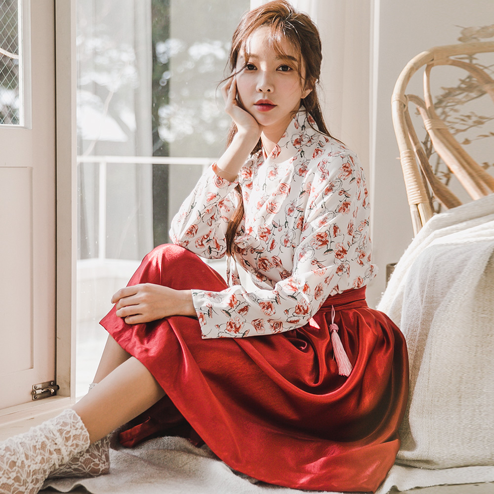 로시 레드 허리치마 생활한복 개량 계량 퓨전 반티 - 메인 이미지