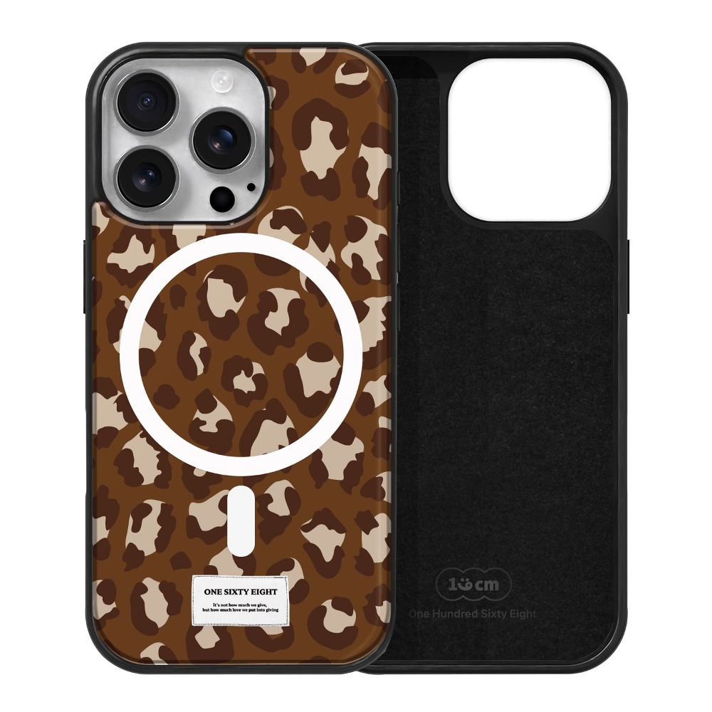 아이폰16 프로 맥세이프 케이스 자석 스웨이드 레오파드 브라운 - 상품 이미지
