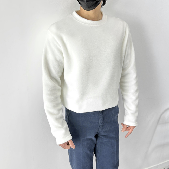 1+1 남자 스파이크 겨울 후리스 무지 라운드 긴팔 티셔츠 - 상세 이미지 3