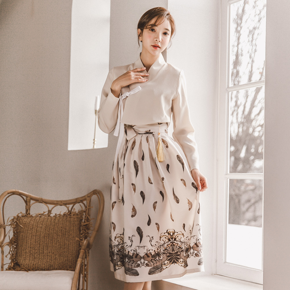 생활한복세트 목화꽃 저고리+벚나은 허리치마 생활한복 개량 계량 퓨전 반티