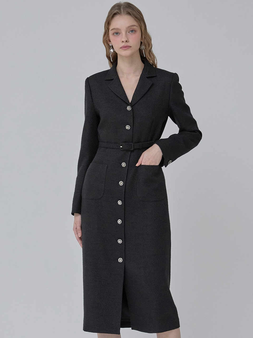 [쥴리앤칼라]24  FW 칼라104 디어 롱 퀸 트위드원피스  블랙 - 상세 이미지 2