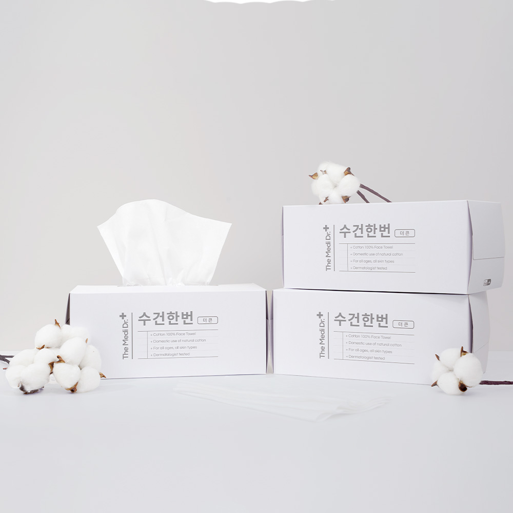 순면 여드름 여행용 멸균 건티슈 수건한번 더큰 (100매) 60g, 화이트, 100장