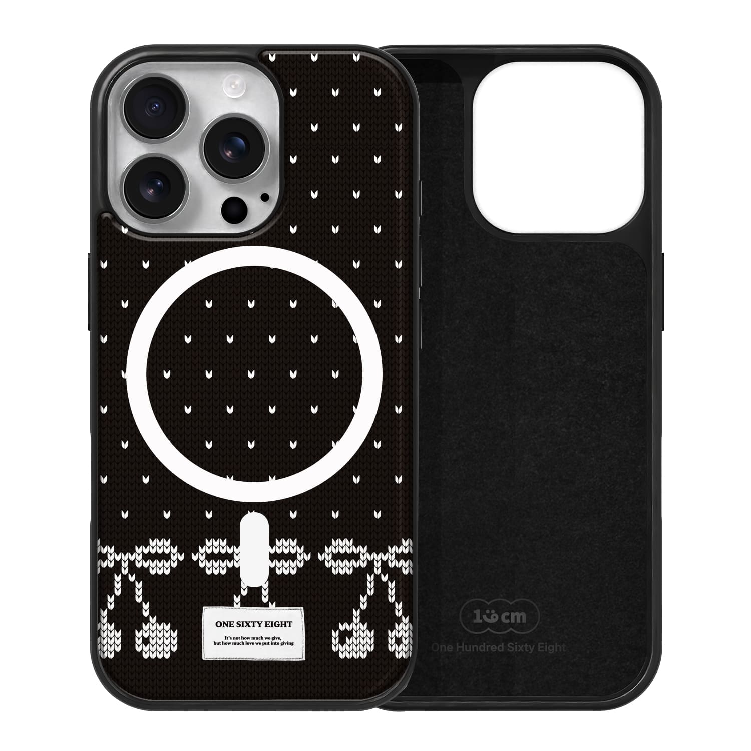 아이폰16 프로 케이스 맥세이프 하드 스웨이드 블랙 체리 니트 - 상품 이미지