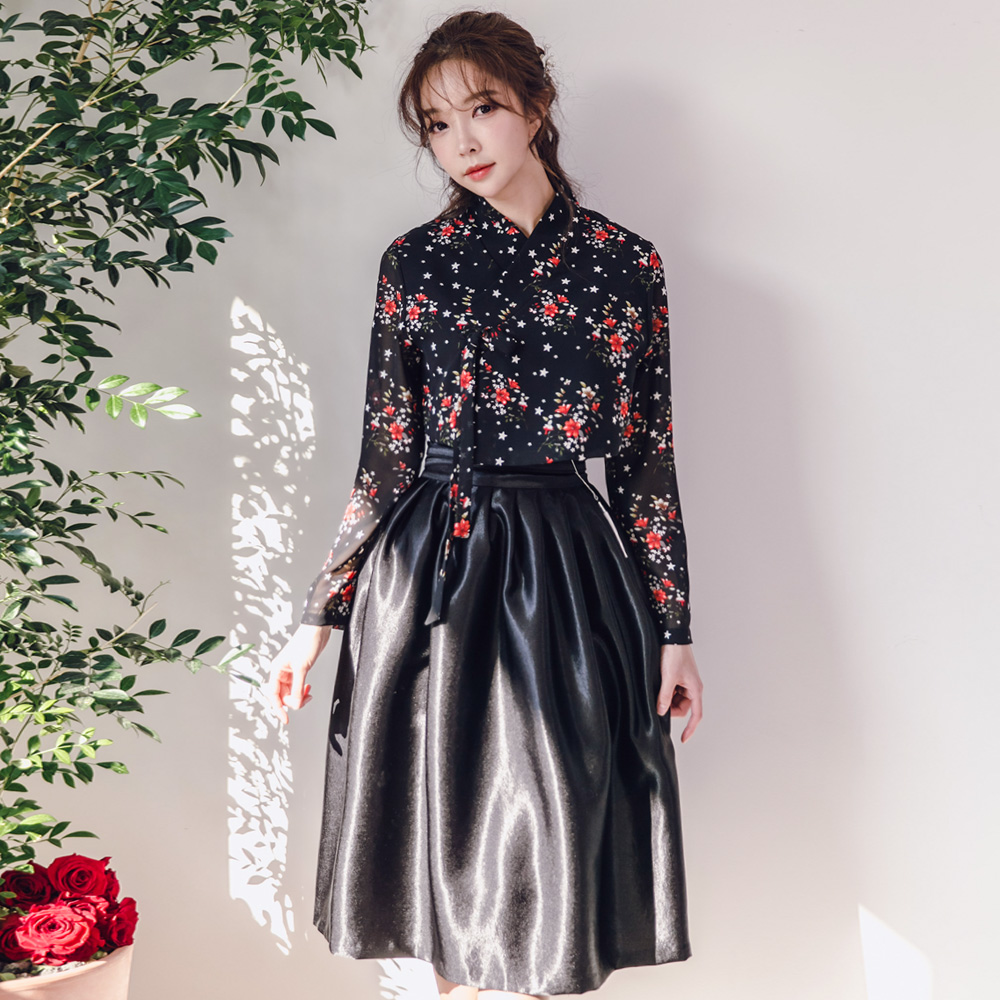 로시 블랙 허리치마 생활한복 개량 계량 퓨전 반티 - 상품 이미지