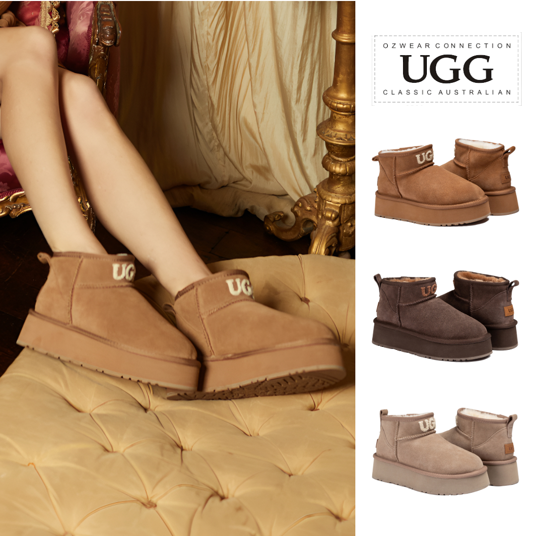 호주 오즈웨어 클래식 니트 플랫폼 로고 울트라 미니 양털 어그 부츠 OB658PL