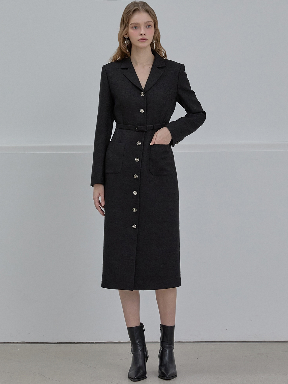 [쥴리앤칼라]24  FW 칼라104 디어 롱 퀸 트위드원피스  블랙 이미지 6