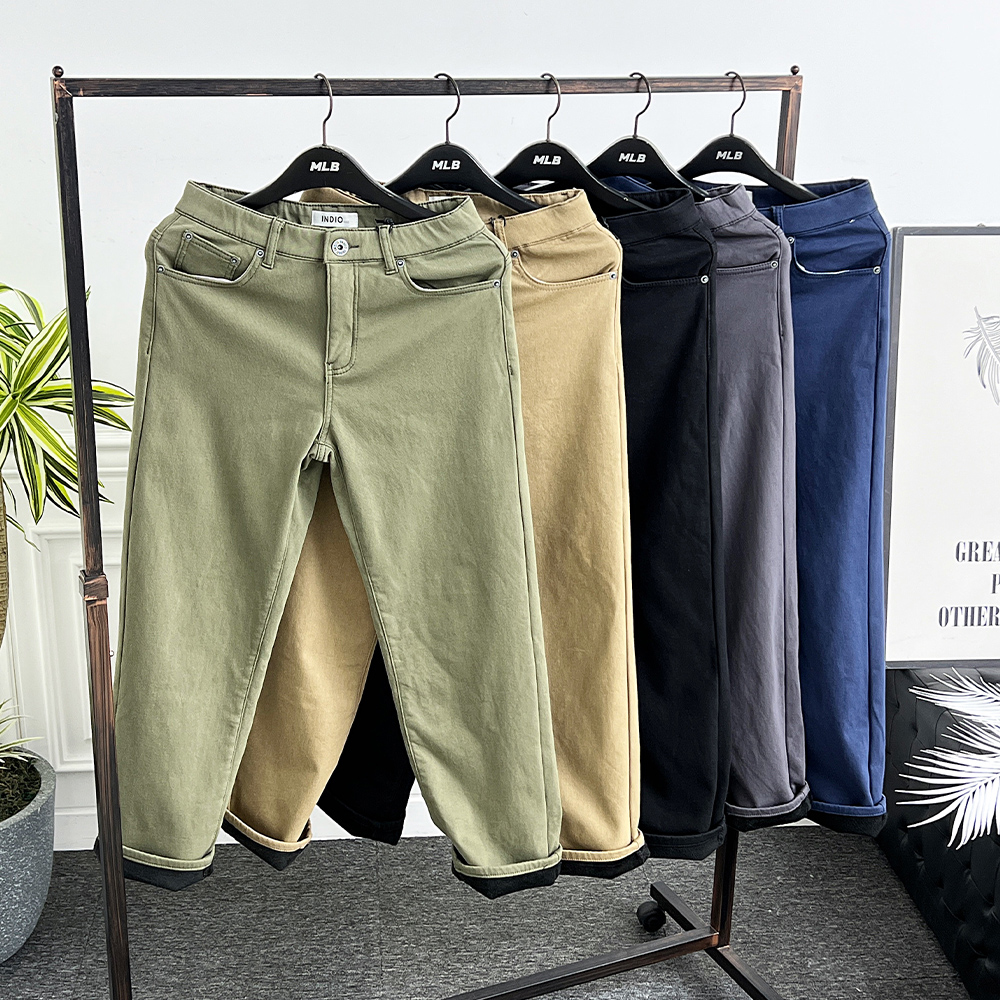 남자 기모바지 히든밴딩 겨울 융털 방한 스판 세미와이드 면팬츠 - 상품 이미지