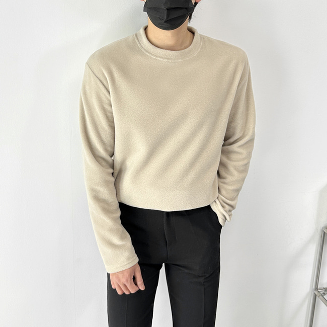 1+1 남자 스파이크 겨울 후리스 무지 라운드 긴팔 티셔츠 - 상세 이미지 2
