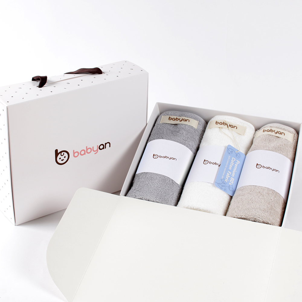 베이비앙 국내산 무형광 최고급 프리미엄 코마사 60수 순면 베이직 세면타올(페이스타월) (3종 세트)