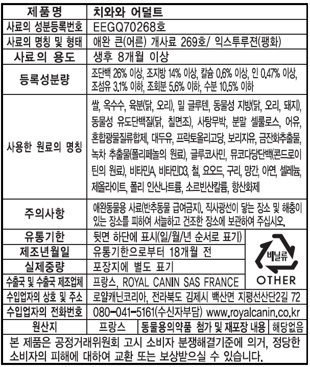 [유통기한 2026.09.28] 로얄캐닌 독 치와와 어덜트, 500g, 1개