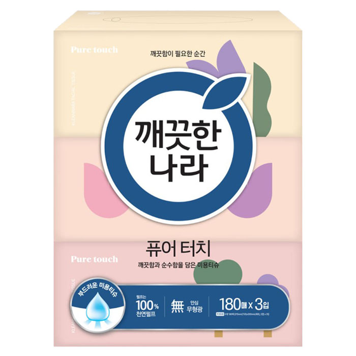깨끗한나라 미용티슈 퓨어터치 180매 3입 x1팩 : 땡큐온